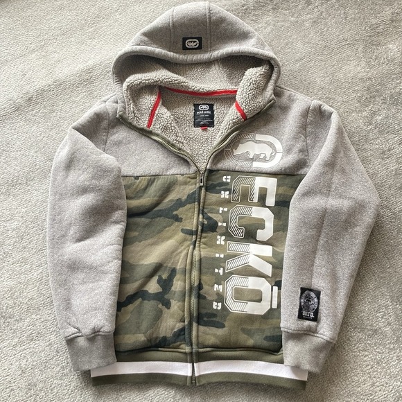 VTG Ecko Hoodie Men's Small Camo Full Zip Sweatshirt Jacket Thick‎ Heavy Y2K - Picture 1 of 13